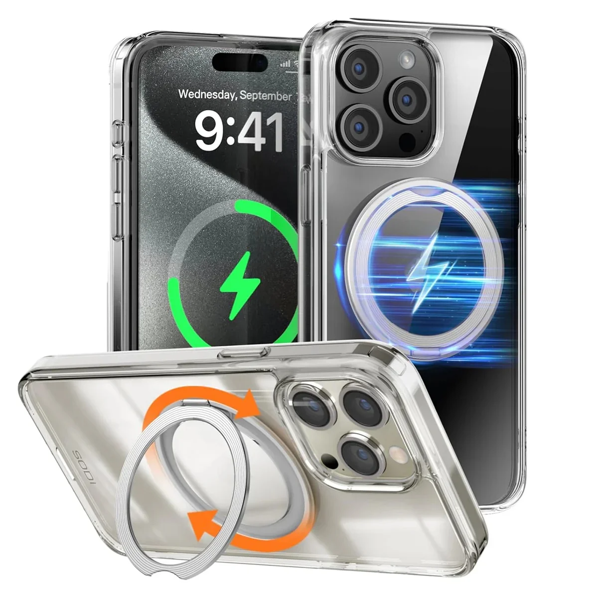 SODI Magnetic Ring Case for iPhone 15 Pro Max Pro 360° Rotatable Phone Case Stand Compatible with MagSafe Wireless Charging