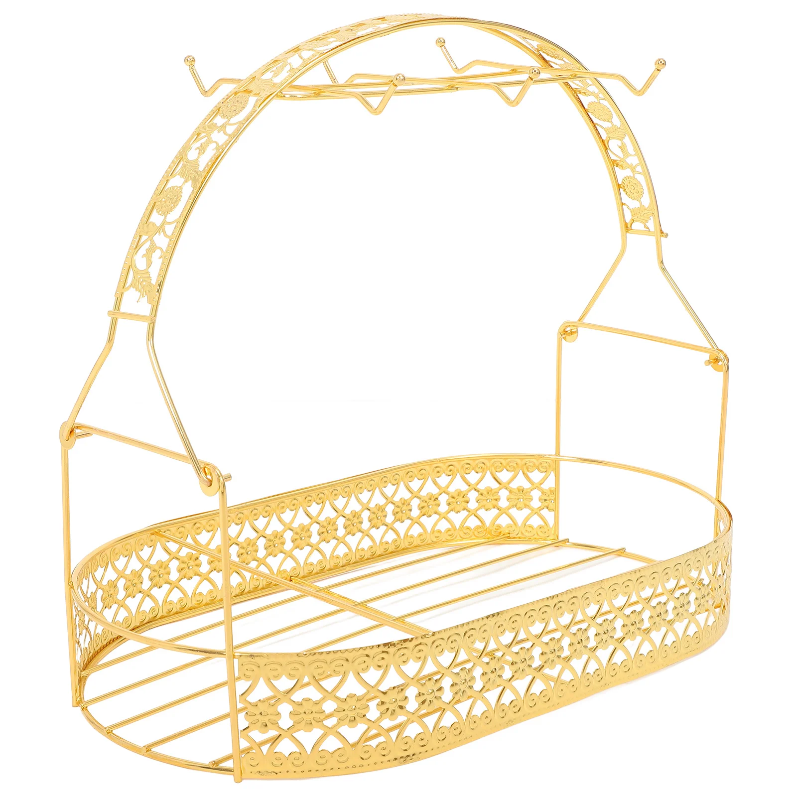 

Gold Plated Cup Rack Wrought Iron Mug Holder With 6 Hooks Wall Mounted Storage Basket For Kitchen Countertop Cup Organizer