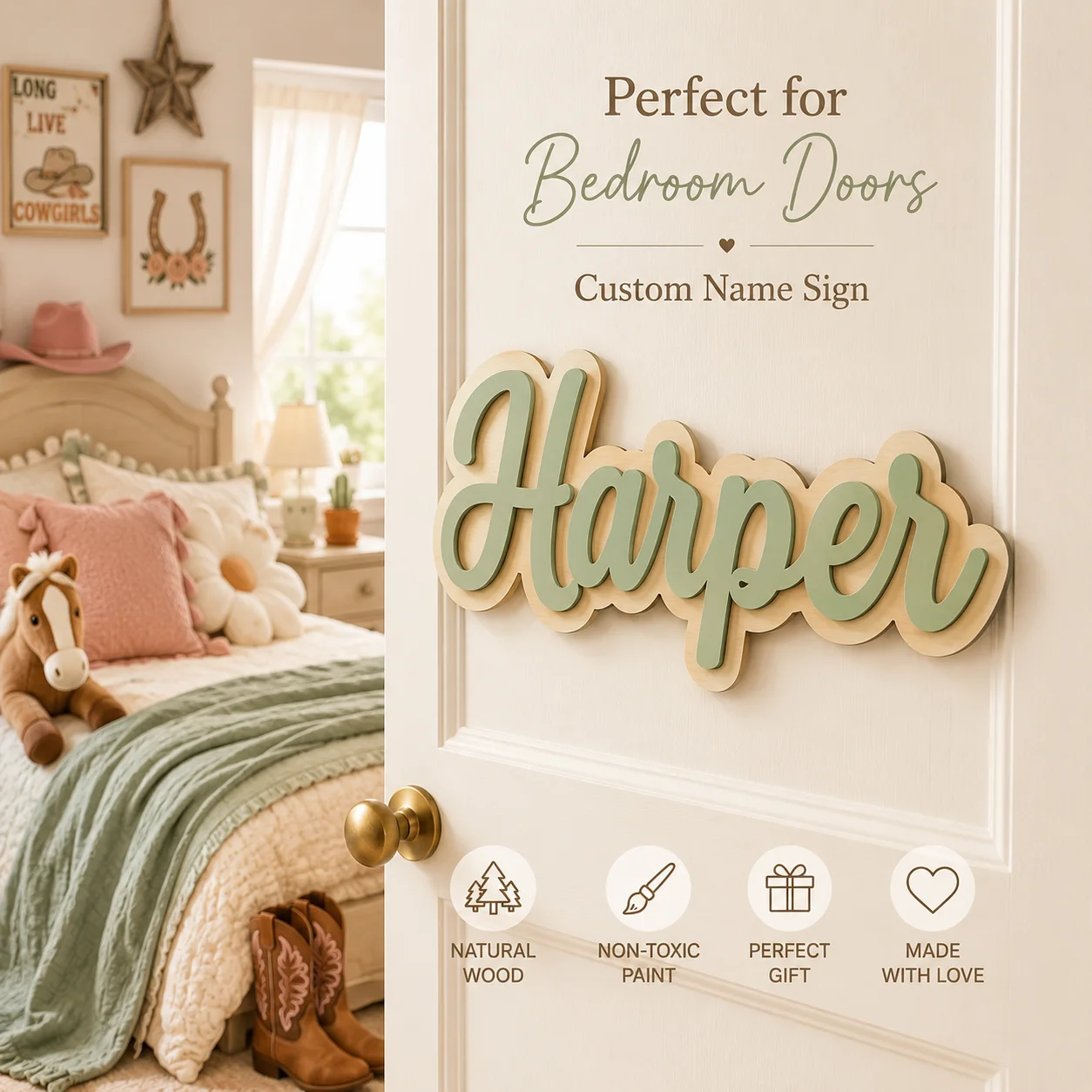 Custom 2D Double Layer Wooden Name Plaque Personalized Door Sign Wall Decor Custom Text Bedroom Nursery Decoration Gift Set Plus image 5