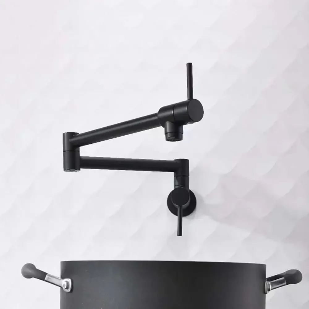 

Chrome Black Wall Mounted Faucet Single Cold Water Tap 360 Rotating Spout Washing Faucet Folding Neck Bathroom Kitchen Tap