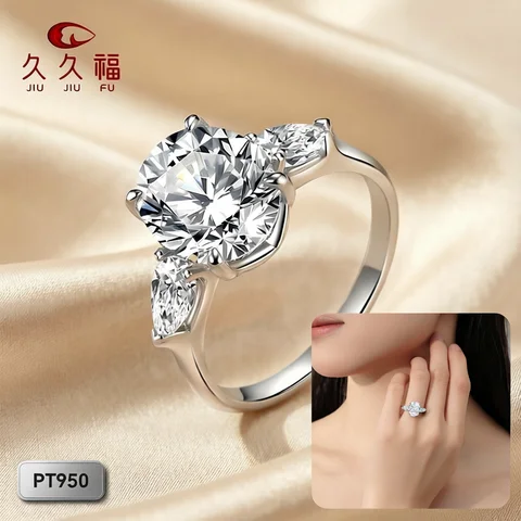 Platinum Ring with Moissanite Sansheng Stone Oval Ring for Women, PT950 Platinum with 5 Carat Moissanite, interpret romantic and elegant feminine temperament.