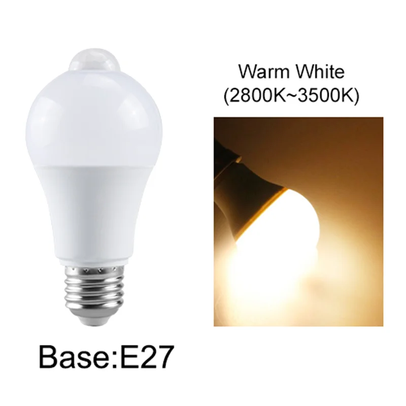

AA49 4X 85-265V E27 PIR Motion Sensor Lamp 12W Bulb With Motion Sensor Infrared Motion Detector Security Light Warm Light