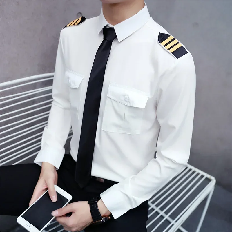 Professional Pilot Uniform Shirt For Men Women Same As Navy Uniform Aviation Engineer Hotel Workwear Flying Officer Shirt