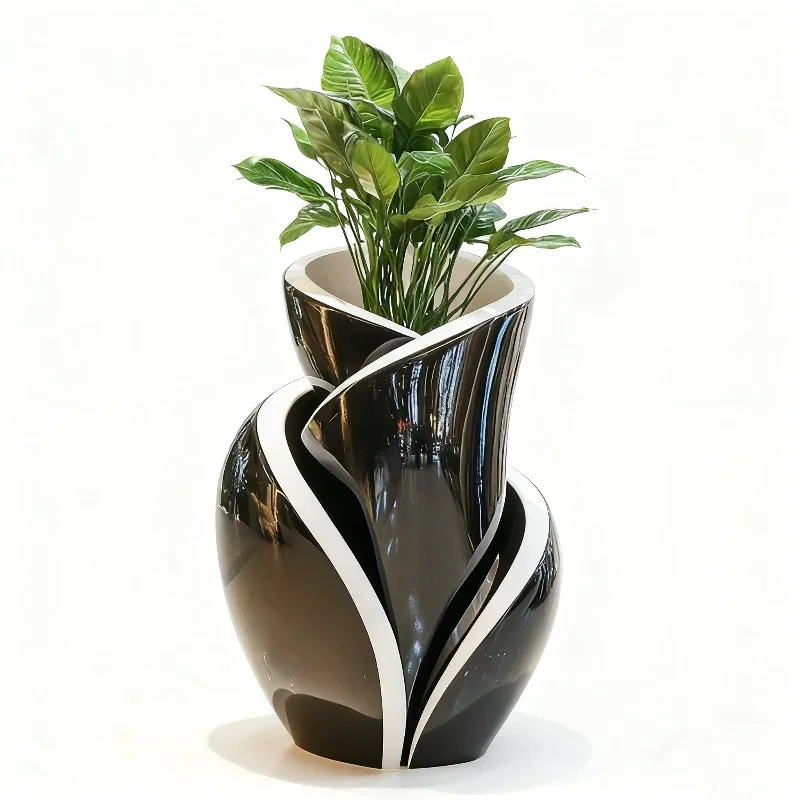Customized fiberglass flower pot outdoor courtyard indoor shopping mall decorative tree pot design creative art