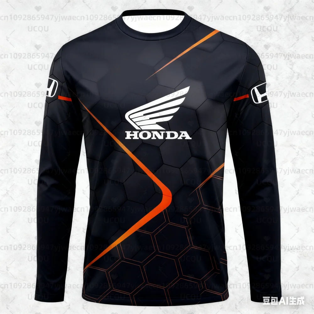 هوندا بدلة سباق الرجال النساء دراجة نارية على الطرق الوعرة المتضخم تنفس التجفيف السريع جيرسي س الرقبة المألوف قميص رياضي غير رسمي #1