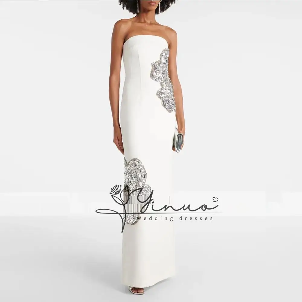 

customized Luxury Strapless Ivory Evening Gown For Wedding Mermaid Formal Party Dress Floor Length Sleeveless Prom Dress Sequin