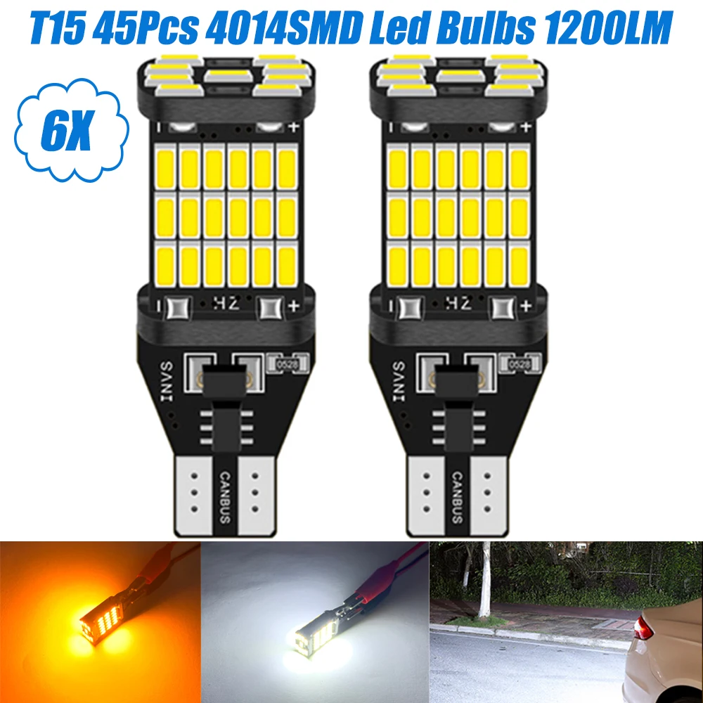 

6x T10 W16W T15 LED Bulbs T10 W5W 4014 45SMD Canbus LED Backup Light 921 912 W16W LED Bulbs Car Reverse Lamp Xenon White DC12V