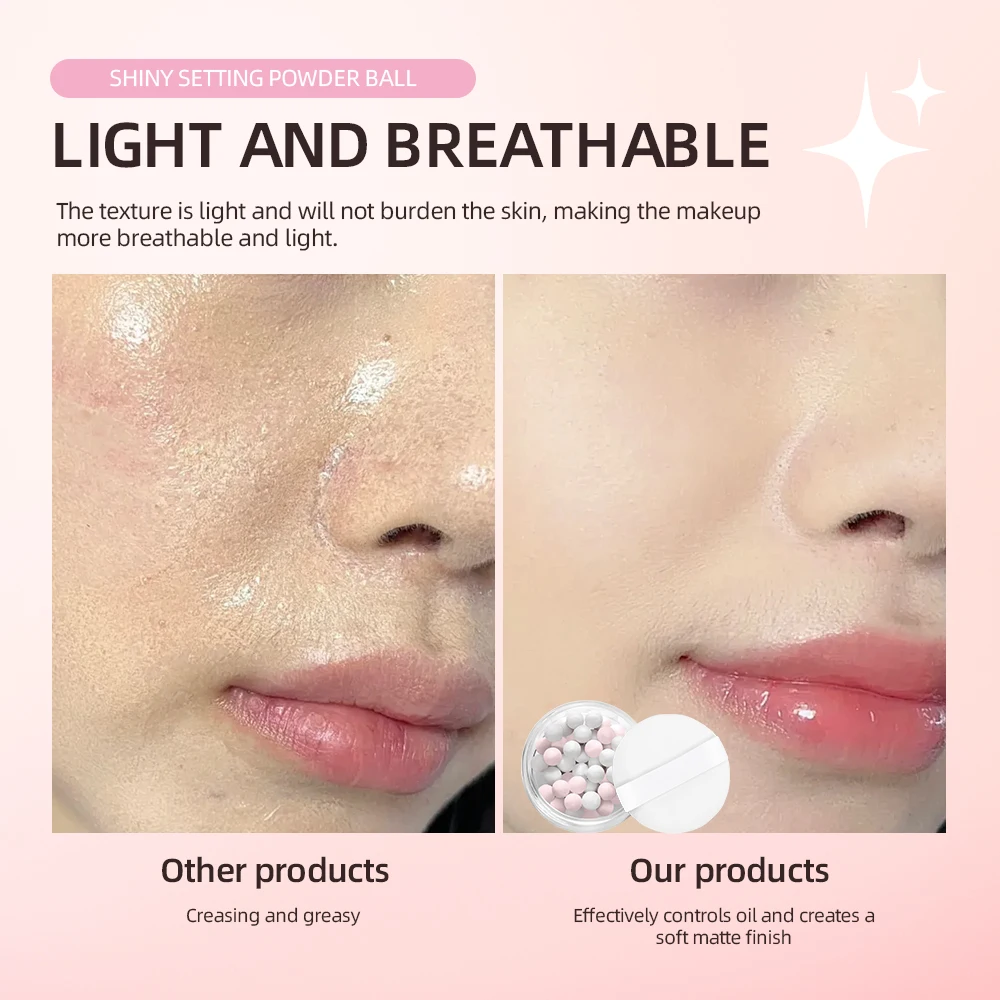 2 สีการตั้งค่าแป้งฝุ่น Ball Fine Flash ไม่ง่ายที่จะลบแต่งหน้า Natural Brightening Lasting Oil Control Loose Powder