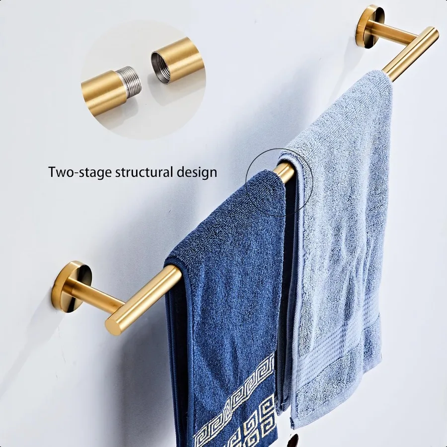 Brusehd Dark Gold Bathroom Hardware Set 5 Piece with Towel Racks for Bathroom SUS304 Stainl Steel Bath Towel Bar Set 24 Inch Wa