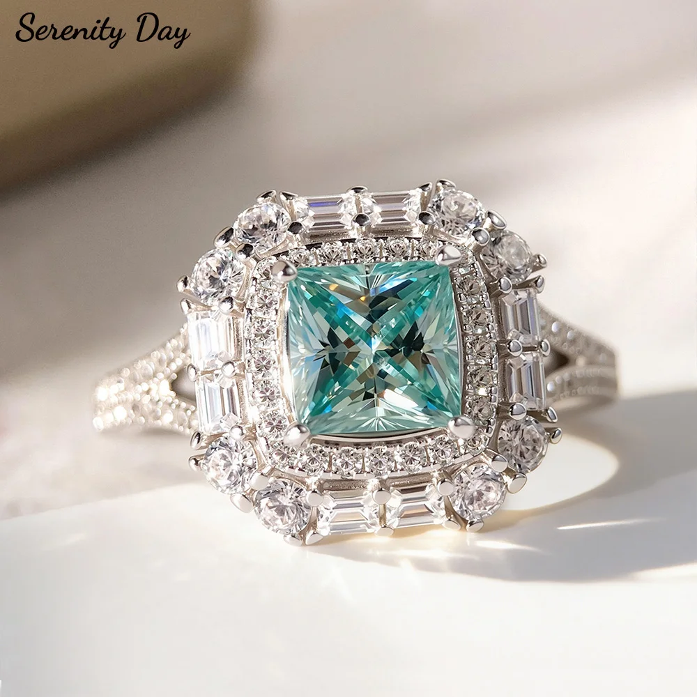 

1ct Princess Paraiba Moissanite Rings for Women Gift Solid s925 Silver Blue Green Lab Diamond Eternity Rings Plated 18K Jewelry
