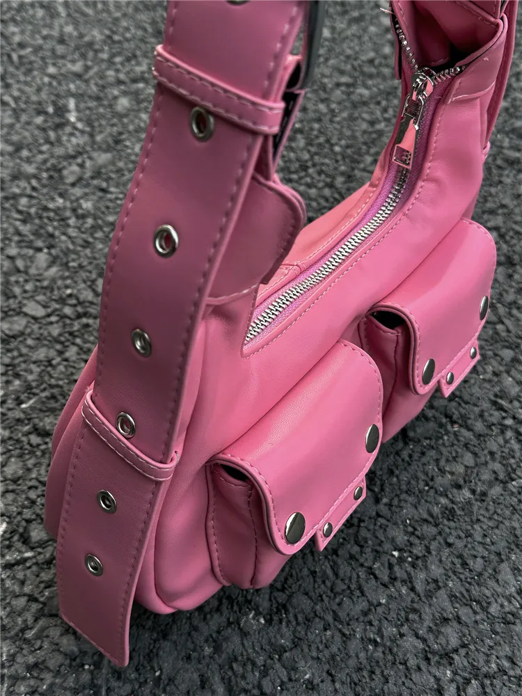 PU Leather Shoulder Bag for Women Causal Luxury Handbags and Purse Female Designer Hobos Bag Small Brand Crossbody Bags Pink