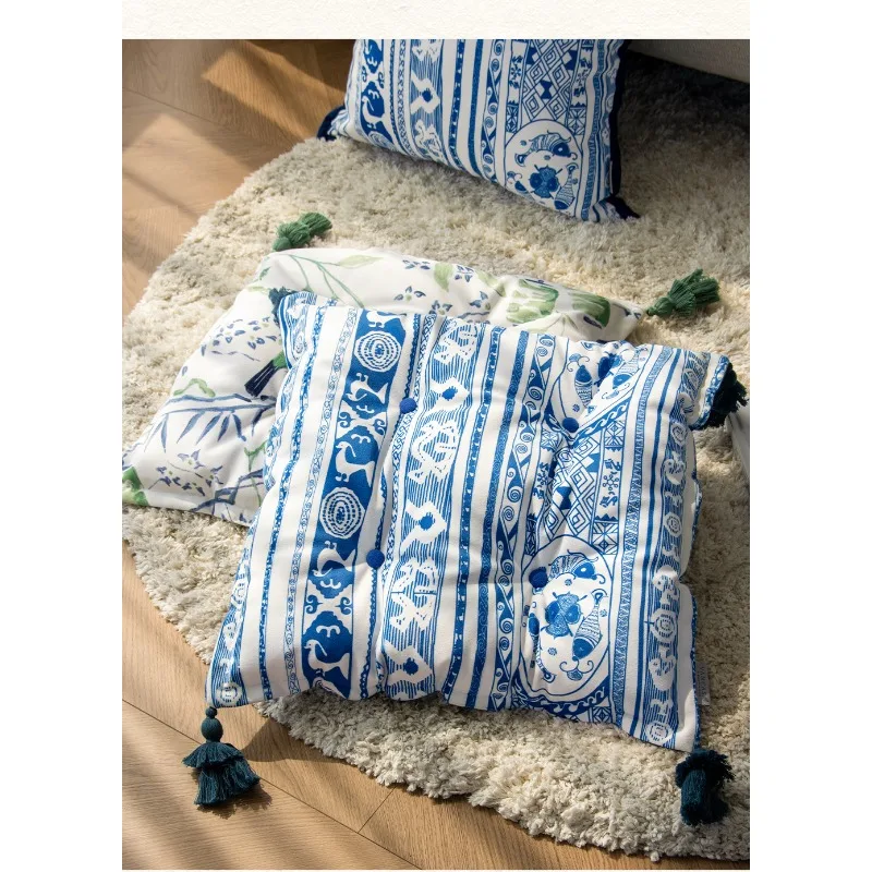 VANCASA Sparse Shadow Harmony, French Chinese Style Blue Green Cushion Office Cushion Summer Dining Chair Cushion Premium