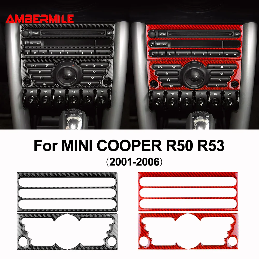 

AMBERMILE Real Soft Carbon Fiber for Mini Cooper R50 R53 Hatch One 2001 2002 2003 2004 Car Center Console AC CD Panel Sticker