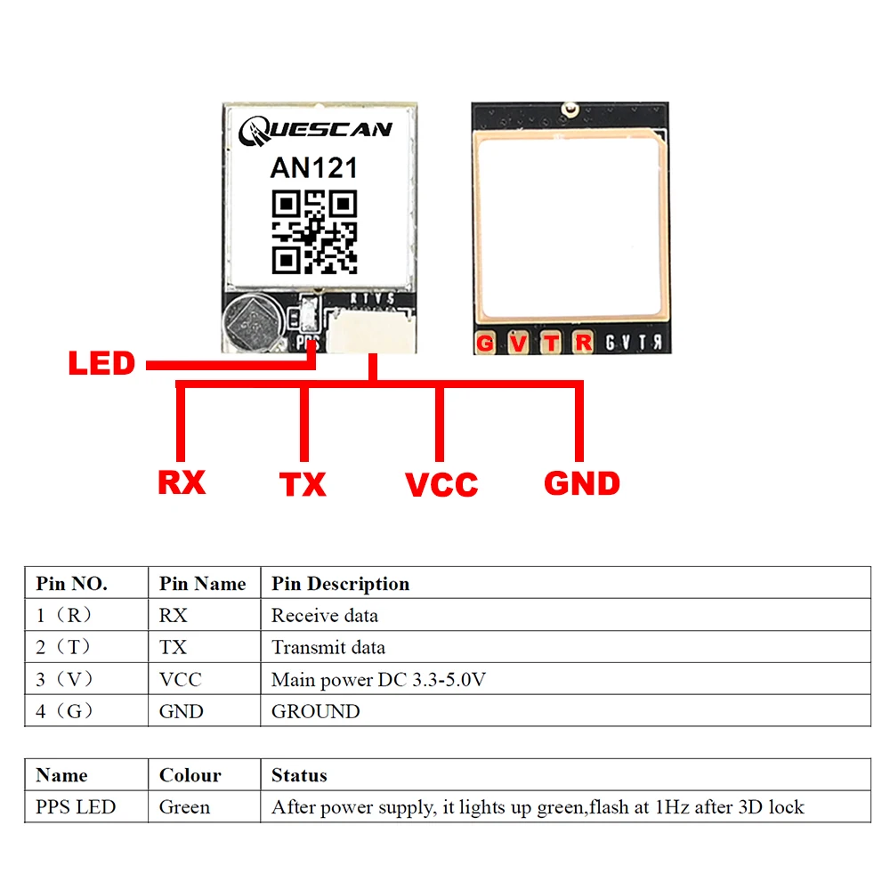 QUESCAN 20Hz AN121 M10 Mini GPS Module UBX-M10050-KB GPS GLONASS Galileo BeiDou QZSS SBAS GNSS Receiver for FPV Drone Racing - Image 5