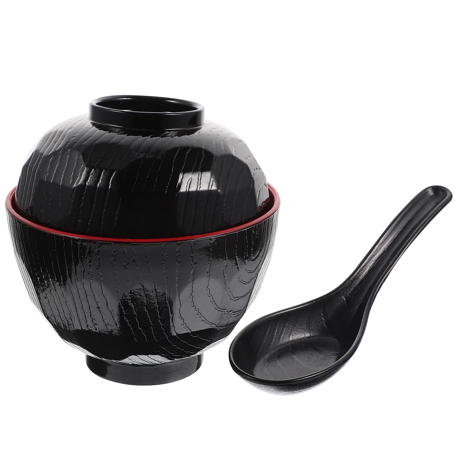 

Japanese Steam Bowl Miso Soup Bowls Multi-function Rice with Lids Black Melamine Style