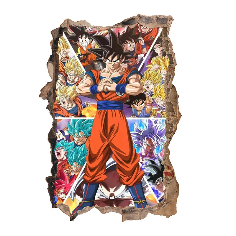 Adesivo da parete Dragon Ball Goku Sayajins Realistico decorazione da parete rotta Pittura Camera dei bambini Decorazione del fumetto Adesivo in PVC