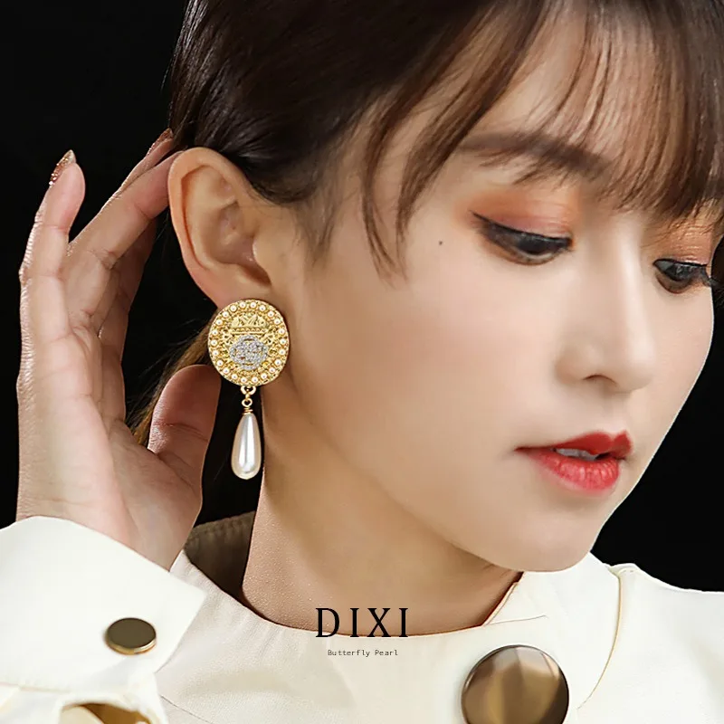

Брендовые серьги Dixi, классические серьги-подвески Xiaoxiang из античного золота с геометрическим овальным жемчугом и каплями воды