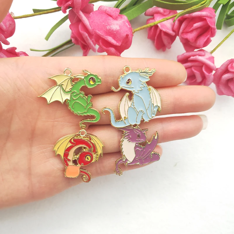 10PCS Cartoon Dinosaur Jewelry Pendant Animal Enamel Necklace Pendant Key Chain Mobile Phone Diy Craft Accessories Charm