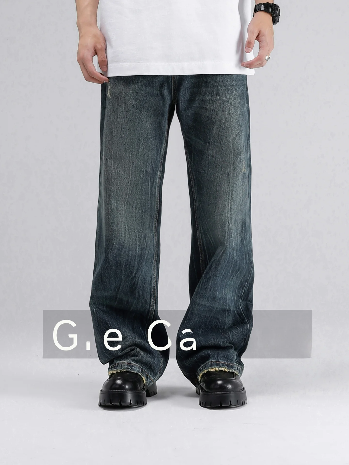 

High Waist Vintage American Sle Men's Bell Bot Jeans Pure Cotton High End Retro Waed Casual Comfortable Long Pants