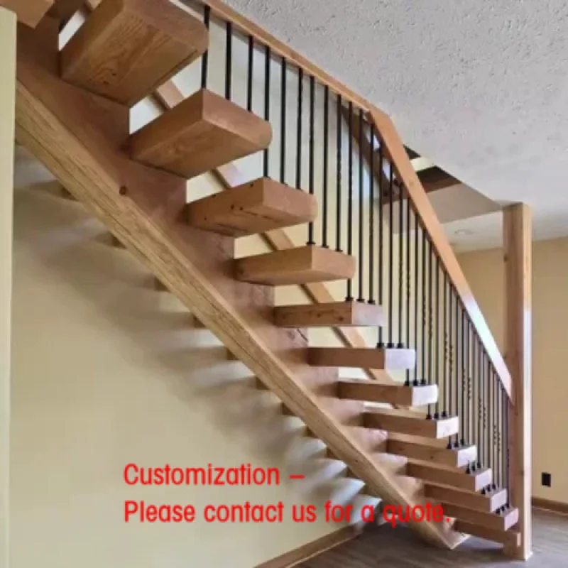 custom.DB Rustic Mono Beam Staircase | Carbon Steel Single Stringer with European Beech Treads & Solid Wood Rail
