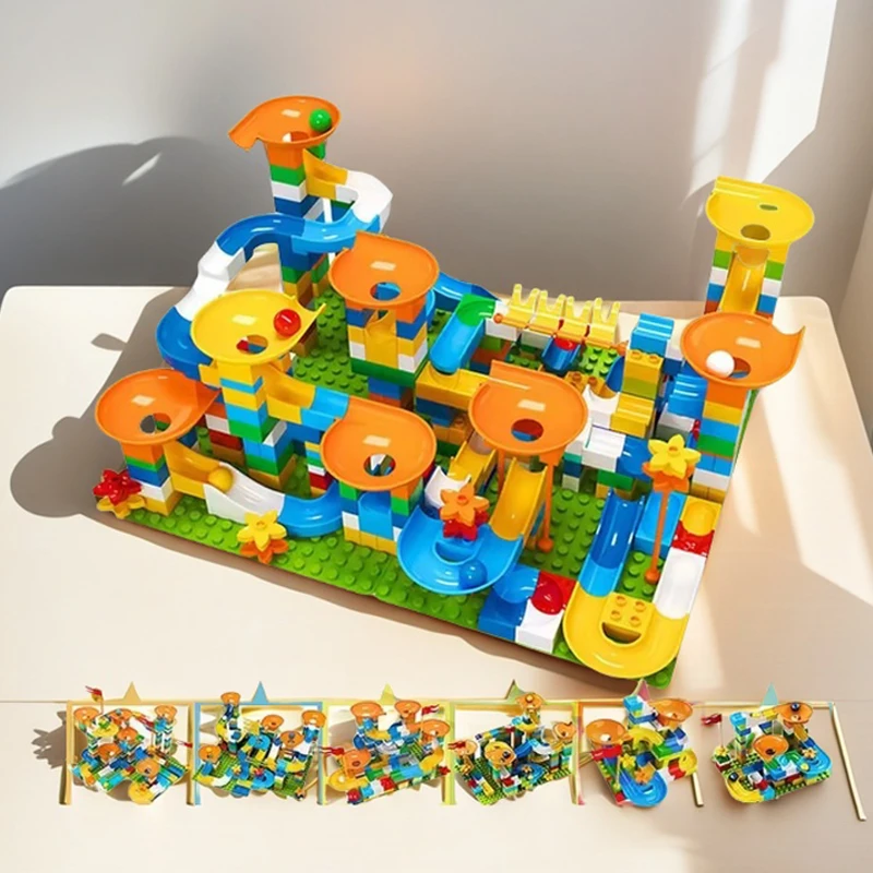 86-344PCS Marble Race Run Blokken Big Size Bouwstenen Trechter Glijbaan Blokken DIY Grote Bakstenen Educatief speelgoed Voor Kinderen Gift