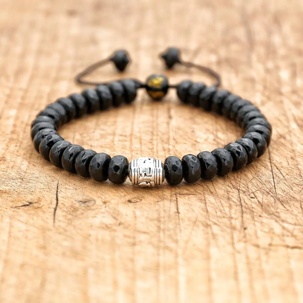 5*8mm Black Onyx Stone Braid Bracelet Buddhist Zen Meditation Prayer Charm Bracelet Women Men Friendship Handmade Jewelry