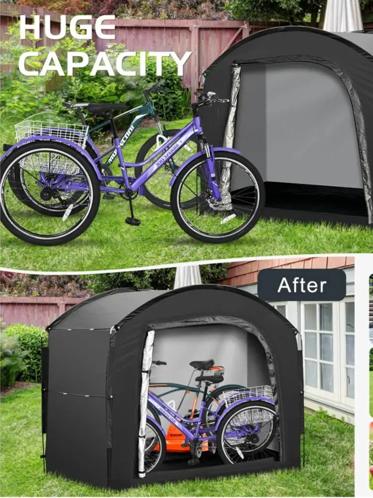 Fietsopslag Schuur Tent Waterdichte draagbare fietshoes voor 3 motorfietsen of 4 fietsen Zilver gecoat 210D buitenschuur Onderdak - afbeelding 2