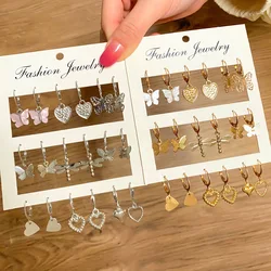 9 Pairs Earrings Set for Women Butterfly Trendy Silver Color Animal Drop Girls Geometric Heart Metal Acrylic Earrings Jewelry
