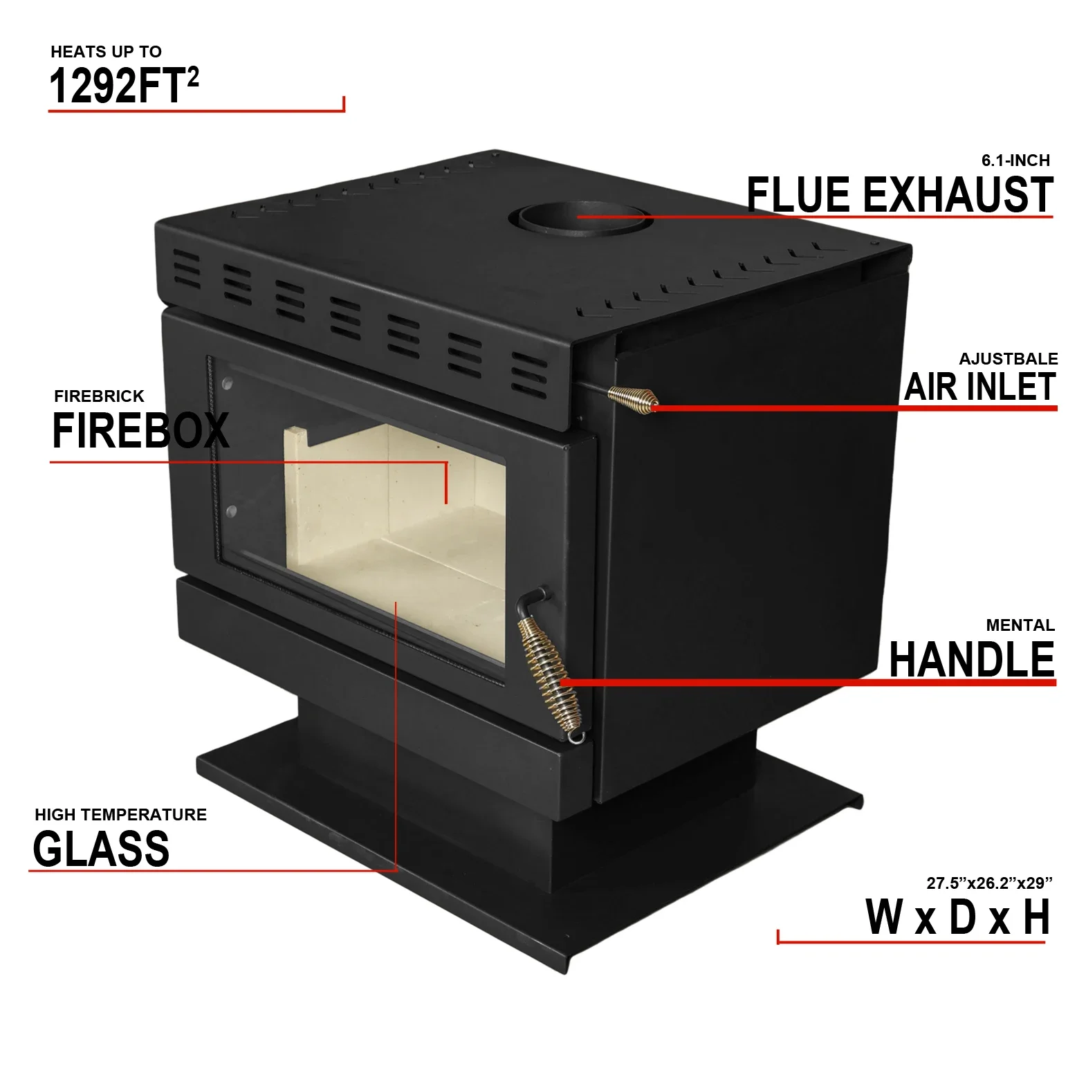 R1201A 12KW Classic Design  Fireplace Black Steel Wood Stove Energy-saving Wood Burning Stove for Living Room