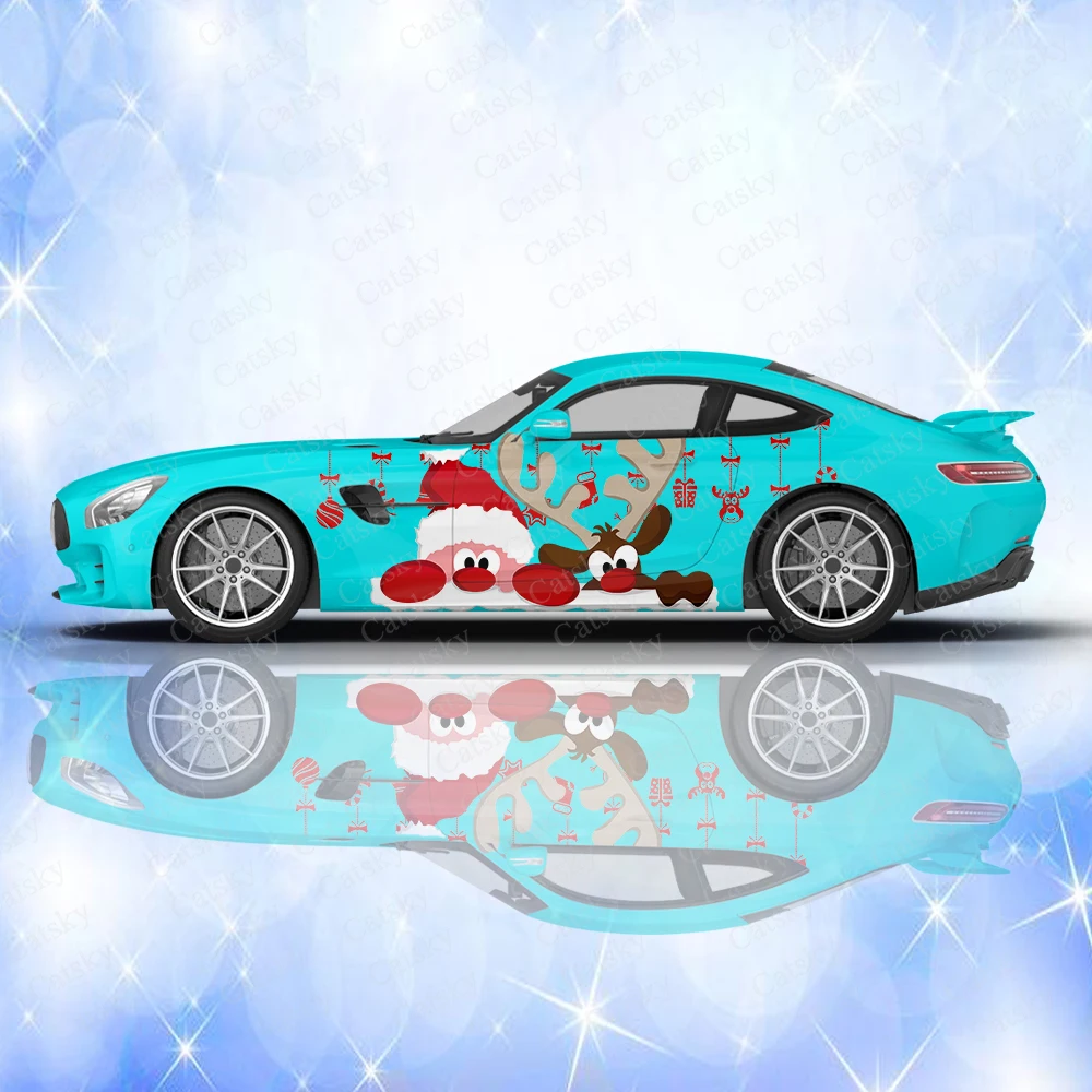 Merry Christmas Car Sticker Santa Claus Side Graphic Pattern Color Car Sticker Side Decal Elk Snowflake Car Sticker