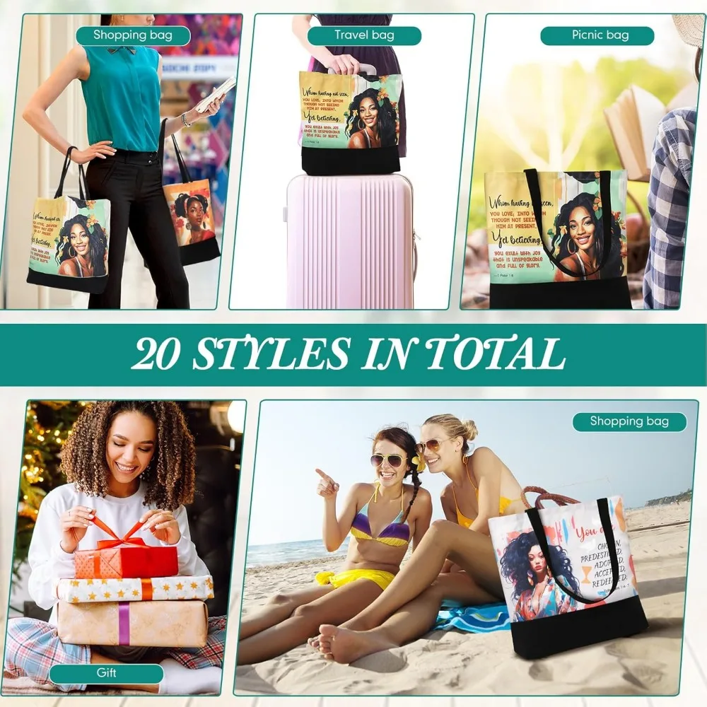 กระเป๋าผ้าแคนวาสคริสเตียนสำหรับผู้หญิง - กระเป๋าถือลายศาสนาแอฟริกันอเมริกัน เหมาะสำหรับเป็นของขวัญและการใช้งานในชีวิตประจำวัน