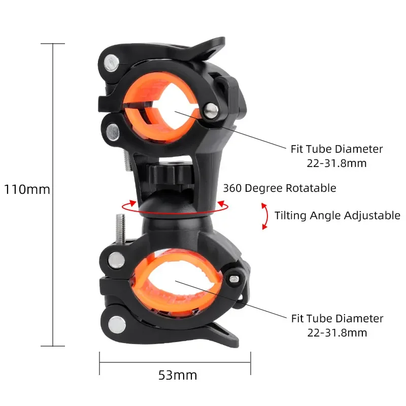 Deemount 360 ° Supporto per torcia a LED con rotazione inclinabile regolabile per lampada da bici Supporto per torcia a LED con morsetto per clip da ciclismo universale