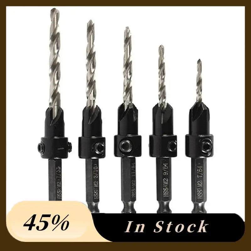 

A60Z Top 5Pcs High Speed Steel Adjustable Wood Countersink Drill Bit Set Tapered Drill Bit For Woodworking 4 6 8 10 12