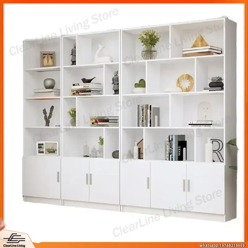 Modern Simple Bookshelf Bookcase with Door for Living Room Bedroom Study Office Free Standing Adjustable Storage Shelf Home