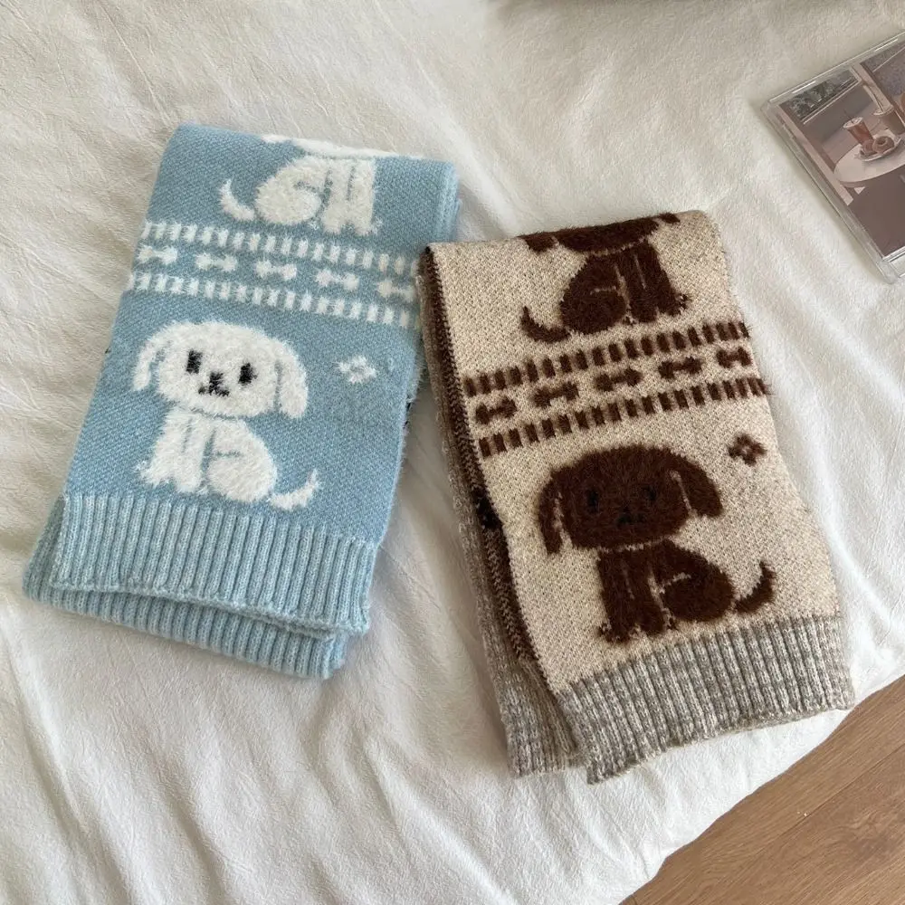 Sweet Cool Cartoon Cat Knitted Scarf Jacquard Fluffy Puppy Cycling Neckerchief Cold Protection Japanese Style Winter Wool Scarf