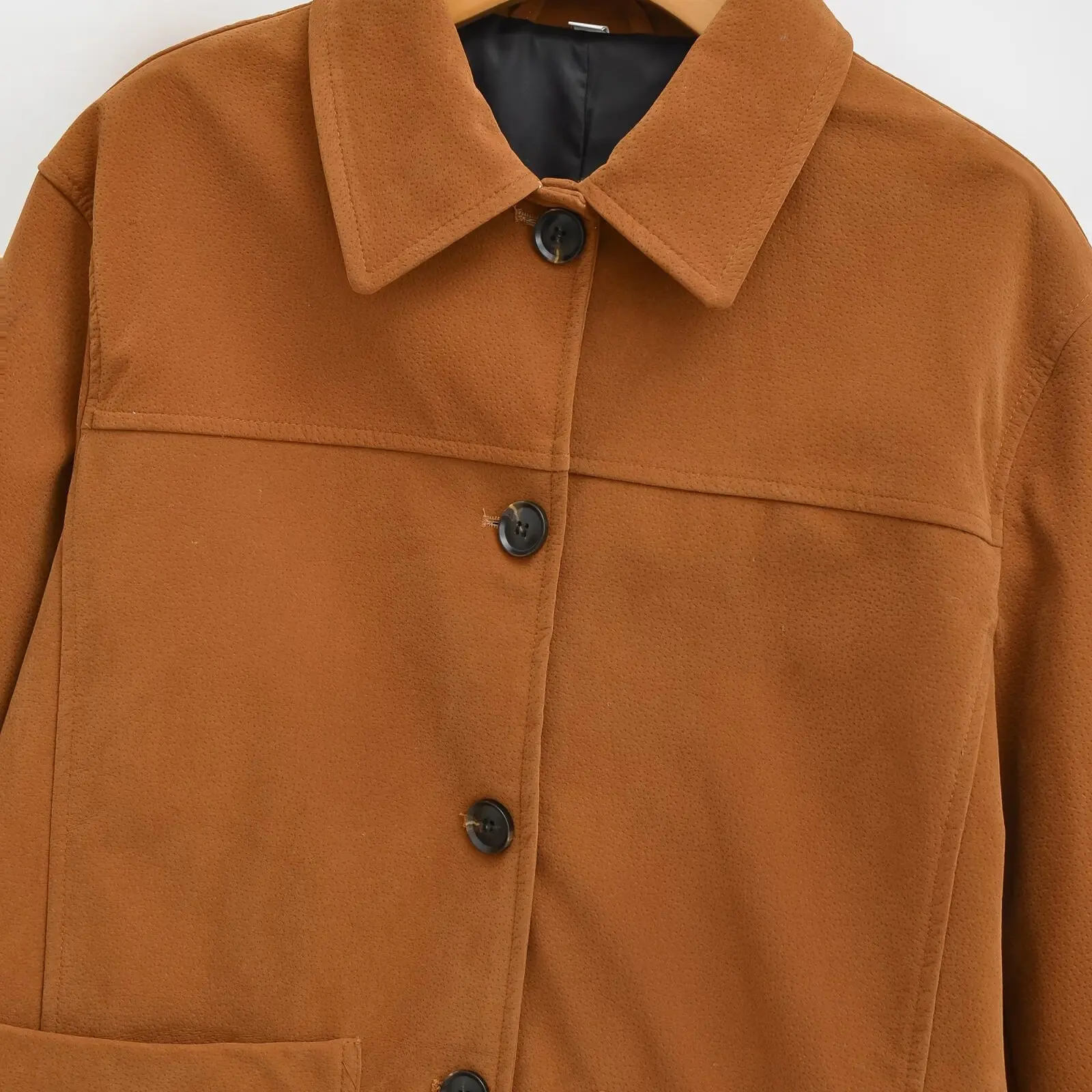 Casaco jaet de couro sintético reversível feminino de alta qualidade outono novo sle jnleaog fibra de poliéster longo sve