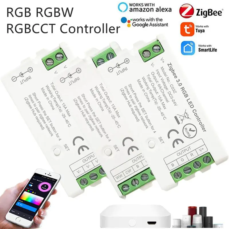 Tuya Zigbee Led Controller RGB RGBW RGBCCT  LED Strip Smart Controller Support  Alexa Google 1/2/3/4/5CH COB RGB LED Strip Light