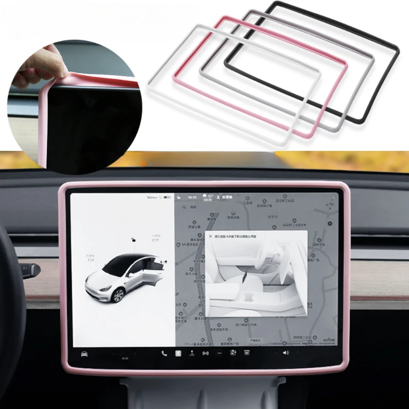 Screenprotector Voor Tesla Model 3 Y Siliconen Beschermkap Centrale Bediening Navigatie Auto Accessoires Roze Grijs Wit