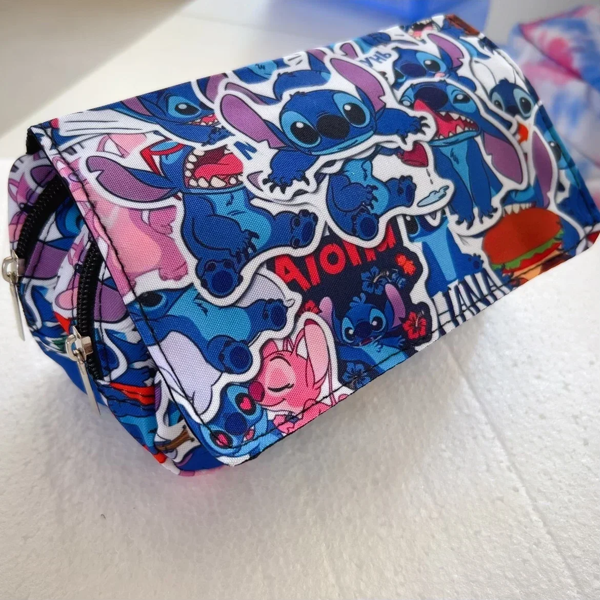 Stitch Cartoon Pen Bag Fully Printed Flap Stationery Box Cartoon Large Capacity Pencil Case Cute Anime Bags Student School Bag