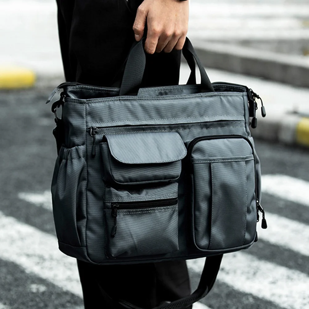 

Men'S Oxford Shoulder Large Capacity Lightweight For Travel Outdoor Work Dual Function Tote Bag Grey