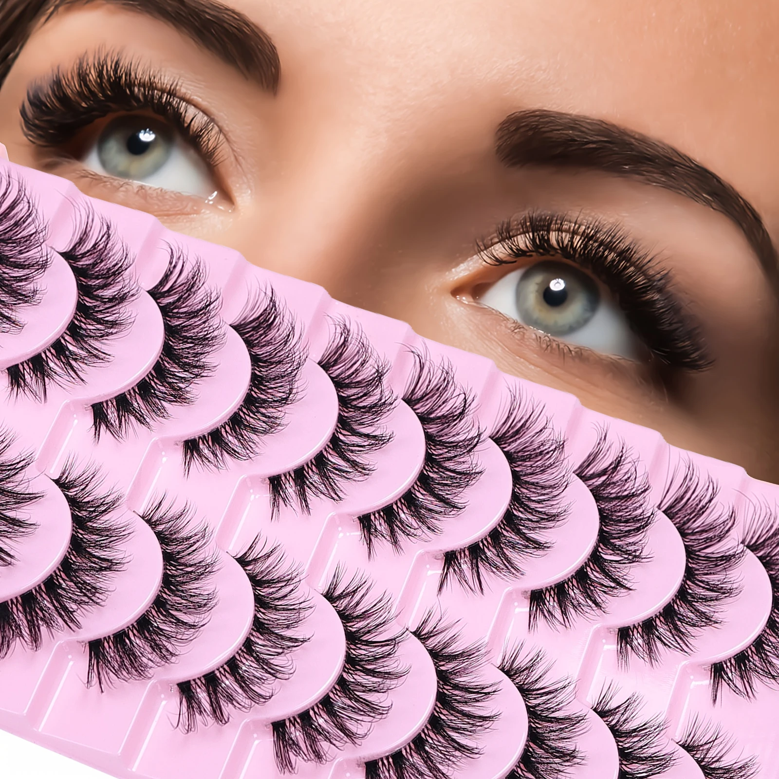 10 أزواج من الرموش الرقيقة الطبيعية D حليقة ثلاثية الأبعاد حجم الرموش الصناعية شرائط رموش شفافة