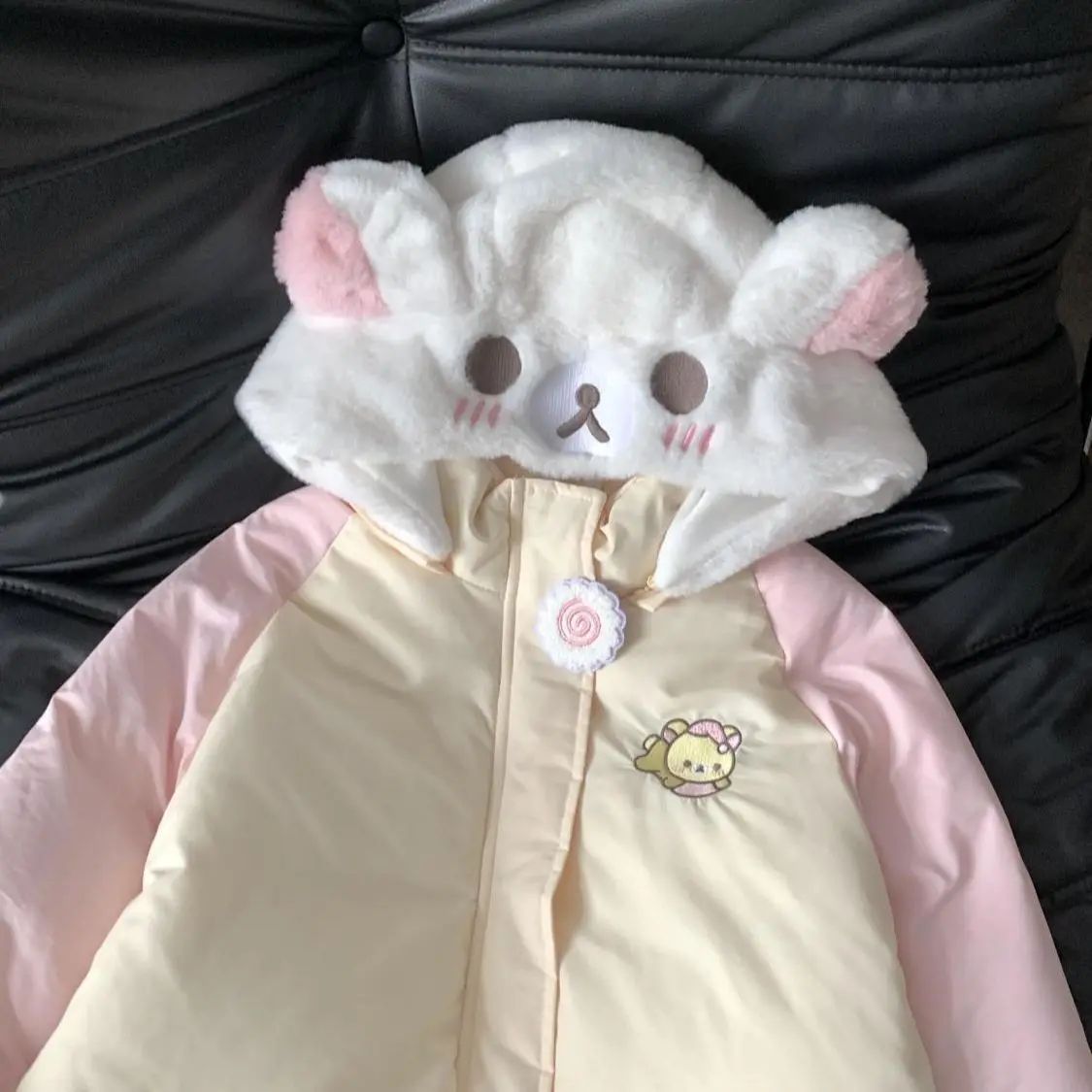 

Kawaii Rilakkuma Cute Hooded Cotton Jacket Student Winter Thick Warm Y2K Sweet Loose Cotton Jacket Top Girl's Gifts Toys