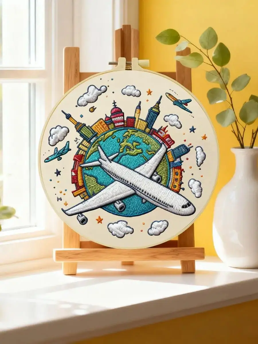 1 Stück 20X20CM/15X15CM 7,87/6,3 Zoll Reise um die Welt Stickerei Starter-Kit DIY-Kit DIY-Stickerei-Set Handarbeiten – Detail 6