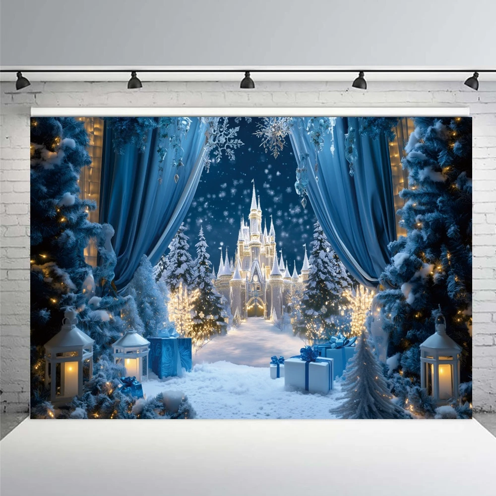 Winter Castle Christmas Photography Backdrop Wonderland Ice Forzen World Snow Scene Girl Princess Birthday Decor Photo Backgroud