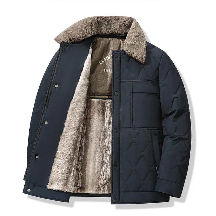 

Autumn Winter Men Jacket Fashion Detachable Turn Down Collar Male Cargo Down Coat Thicken Fleece Long Sleeve Man Outerwear