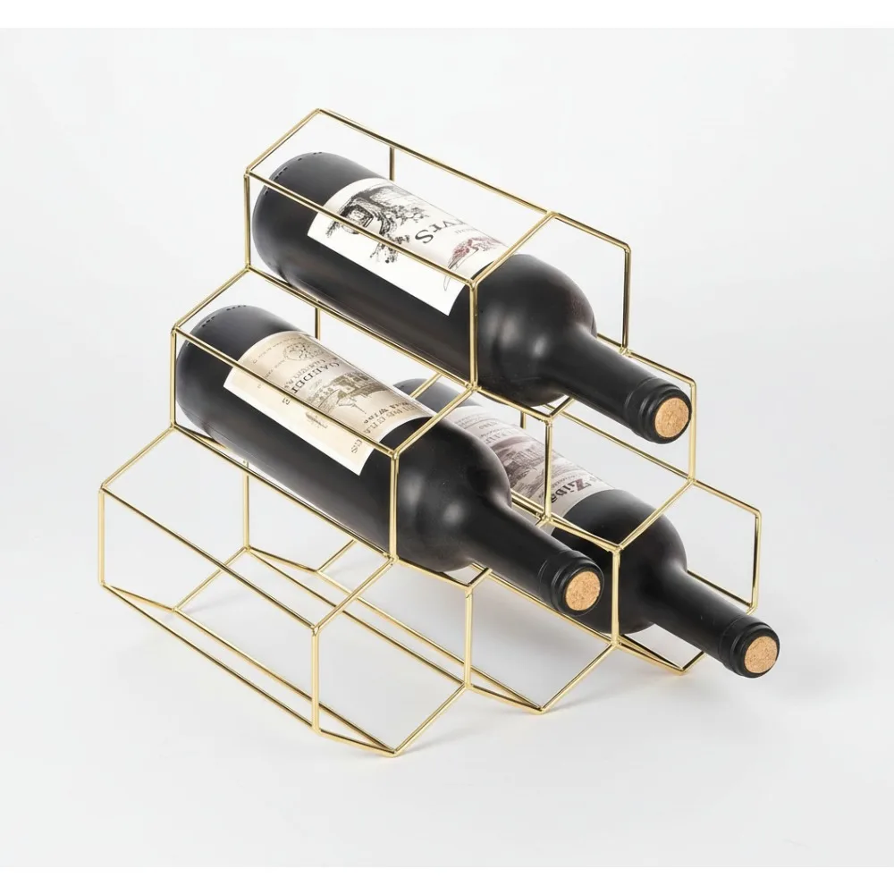 

Modern Gold Beehive Wine Rack Stand - 6 Bottle Countertop Holder for Home Bar Decor