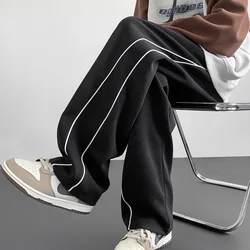 Autumn New Waffle Casual Pants Striped Label Design Men's Sports Trousers Straight-leg Fashion Woman Wide Leg Cargo Trousers