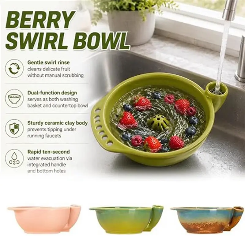 ABUG-Gentle Rinse Berry Washer Bowl Self-Spinning Fruit Strainer Colander For Strawberries Blueberries