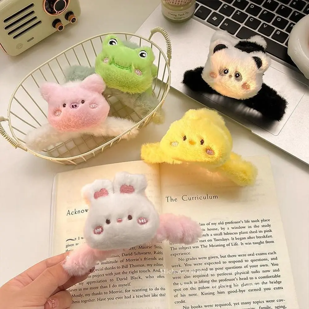 Cartoon Winter Cute Panda Plush Hair Claw Acrylic Animal Shark Clip Cross Hair Clips Rabbit Frog Doll Toy Children Headwaer