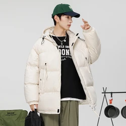 Parkas Winter Men Hooded Zip-up Jacket Men's High Quality Solid Color Cotton-Padded Coat Unisex Thick Warm Vintage Fashion Parka